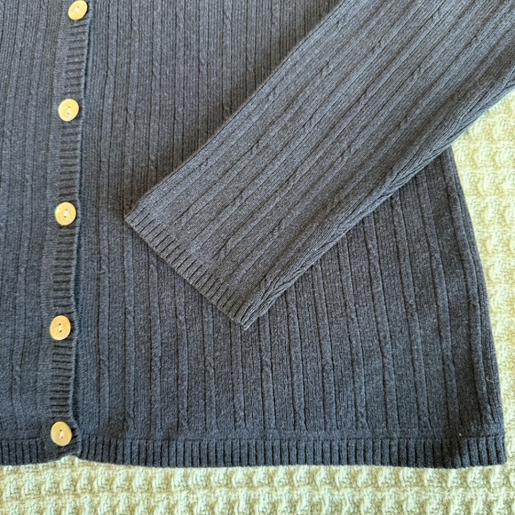 Vintage Talbots Cable Knit Cardigan Sweater Womens Medium Navy 90s Minimalist - Picture 3 of 7